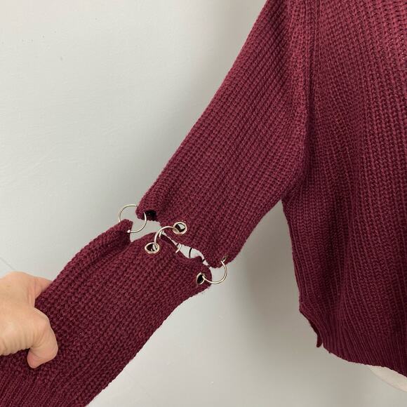LF Seek the Label Burgundy Cutout Sleeve Chunky Knit Oversized Sweater Small - Picture 2 of 7